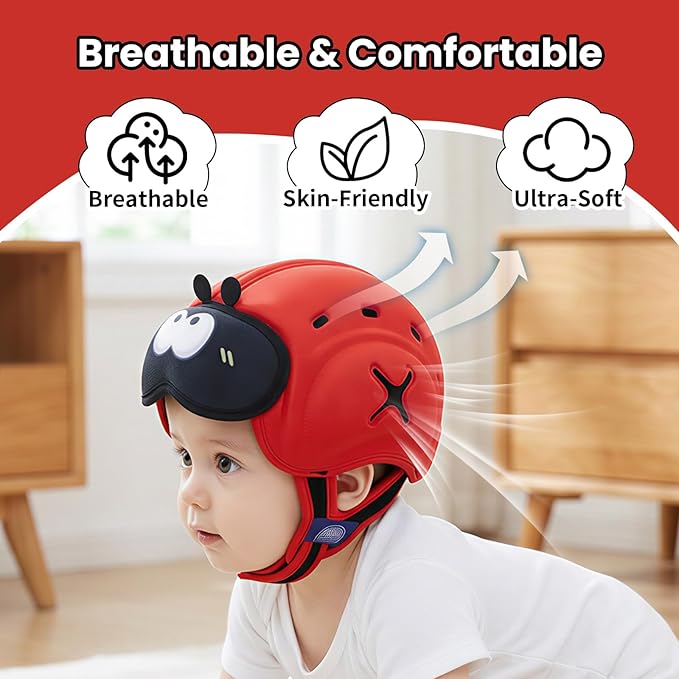 Mambobaby Baby Head Protector Helmet for Crawling and Walking, Breathable Soft Helmet, Ultra-Lightweight & Adjustable, Prevents Bumps Safety Helmet for Infants Toddlers 6-24 Months (Lucky Ladybug)