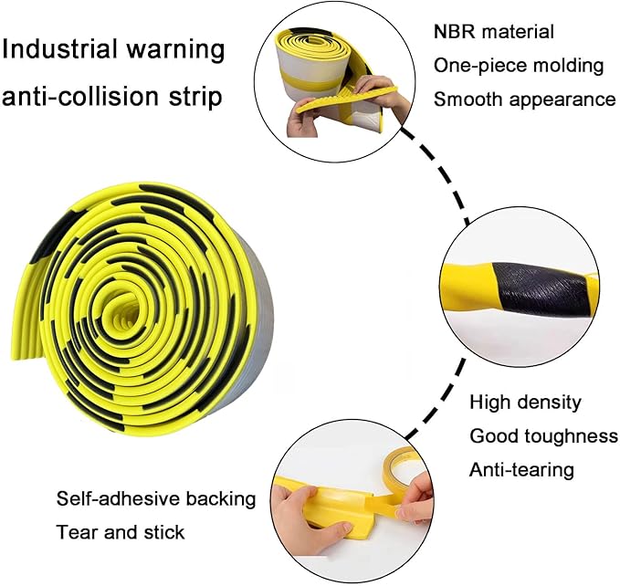 Garage Wall Protector 196.9in/5m, Yellow Black High-Visibility Foam Edge Guard for Car Door, Self-Adhesive 0.39in Thick Bumper Padding, Parking Warehouse Home Furniture (7.9in/20cm Wide)