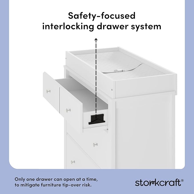 Storkcraft Horizon 3 Drawer Chest with Changing Topper (White) – GREENGUARD Gold Certified, Includes Removable Changing Table Topper, Chest of Drawers for Nursery & Kids Bedroom