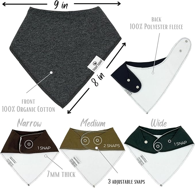 DiaperSquad's 100% Organic Cotton Baby Drool Bibs, Super Absorbent & Adjustable Baby Bibs for Drooling and Teething