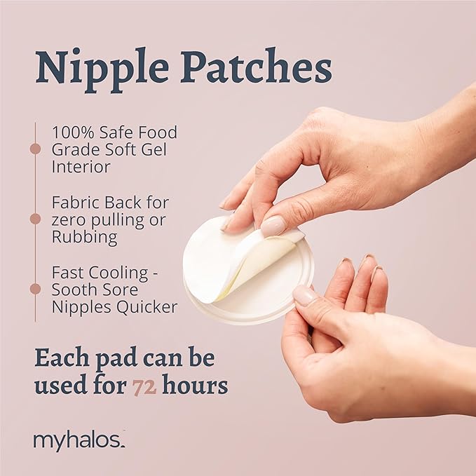 MyHalos® Breast Therapy Pack - 2 Hot Cold Breast Therapy Packs & 4 Hydrogel Nipple Pads for Breastfeeding - Breast Heating Pad Relief - Breast Ice Packs for Engorgement & Nipple Gel Soothing Pads