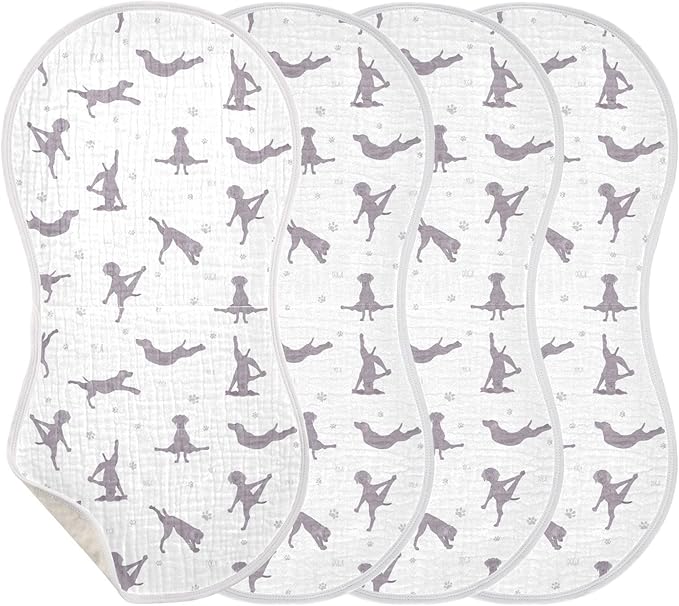 Yoga Weimaraner Dog Pattern Muslin Burp Cloths for Baby 4 Pack Soft 100% Cotton Baby Washcloths Bibs for Boy Girl