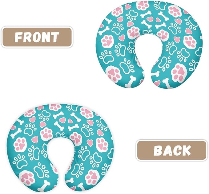 Dog Paw Bone Nursing Pillow Covers with Love Heart Printed for Newborn Breastfeeding Pillow Slipcover for Nursing Pillow U-Shaped Soft and Skin-Friendly Hidden Zipper Design