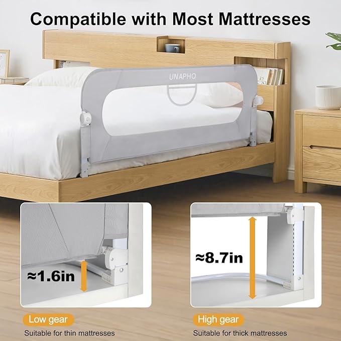 59 Inch Bed Rail for Toddlers,Swing Down Kids Bed Rails Guard for Twin,Full,Queen,Bunk Size Bed,Extra Tall Child Bed Rail Guard with Reinforced Anchor Safety System,59" L x 31" H,Grey