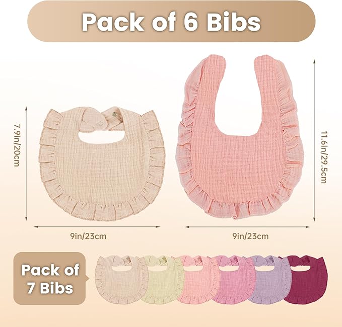 Oiomniv Muslin Baby Bibs, 6-Pack Bandana Drool Bibs Soft Cotton Adjustable Unisex Newborn, Toddler for Drooling Teething