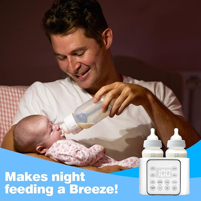 Baby Bottle Warmer 9-in-1 Multifuntion Breast Milk Warmer, Fast Baby Food Heater and Defrost Warmer with Timer for Twins, LCD Display Accurate Temperature Adjustment, 24H Constant Mode