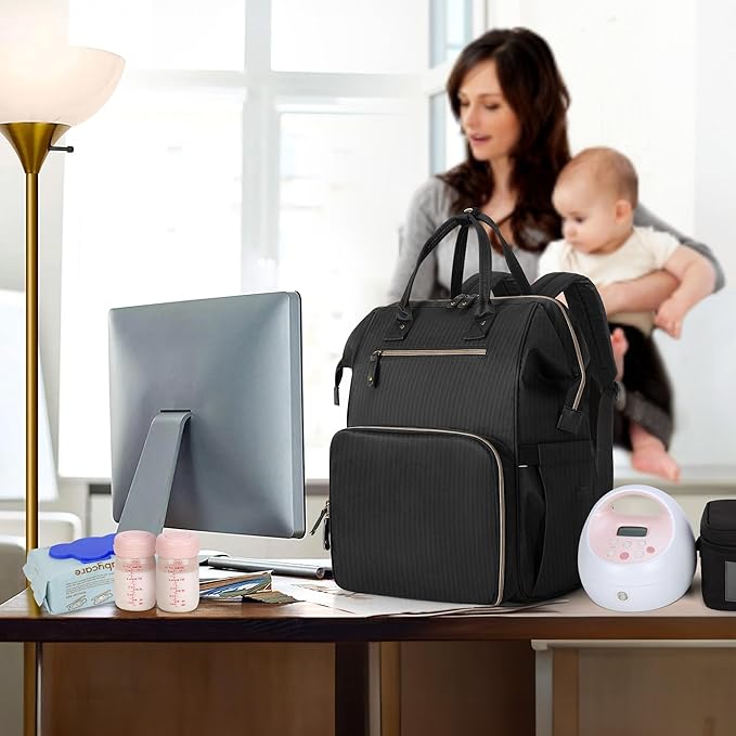 Damero Breast Pump Backpack Compatible with Spectra S1, S2, Medela and Cooler Bag, Breast Pump Bag with Laptop Sleeve, Breast Pump Carrying Diaper Bag for Working Moms, Black