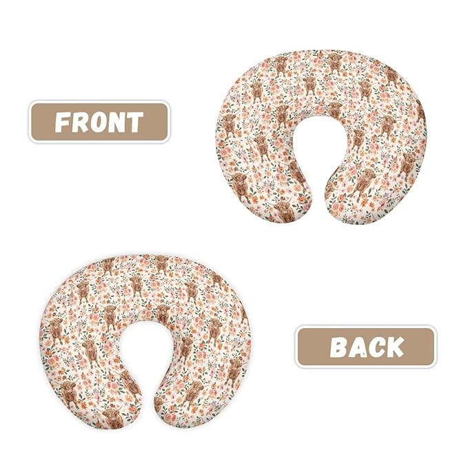 Highland Cattle Nursing Pillow Covers for Baby Girl Boy Nursing Pillowcase Fits The Original Support Pillow Cover Flower Breastfeeding Pillow Slipcovers for Infant Breast Feeding Pillowcase