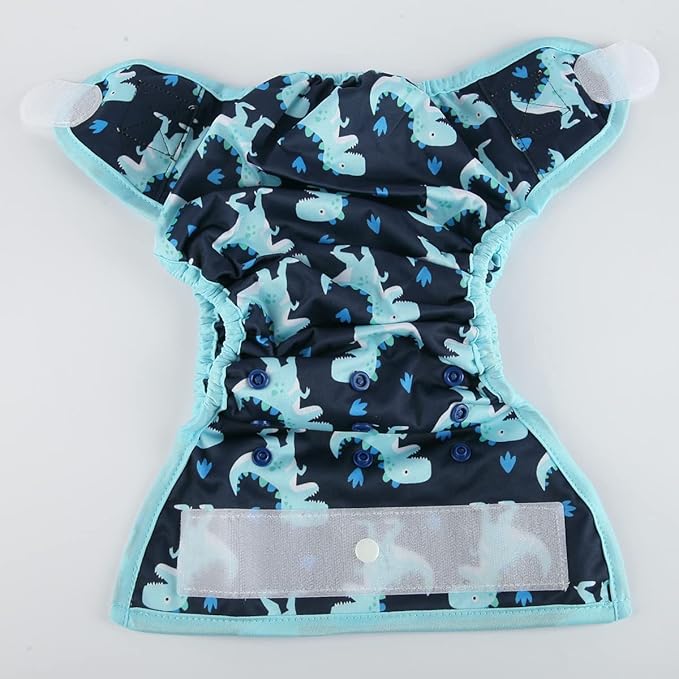 Baby Cloth Diaper Cover Nappy Hook and Loop Double Gusset 6.6lbs to 33lbs (Stomped Dinosaurs) One Size