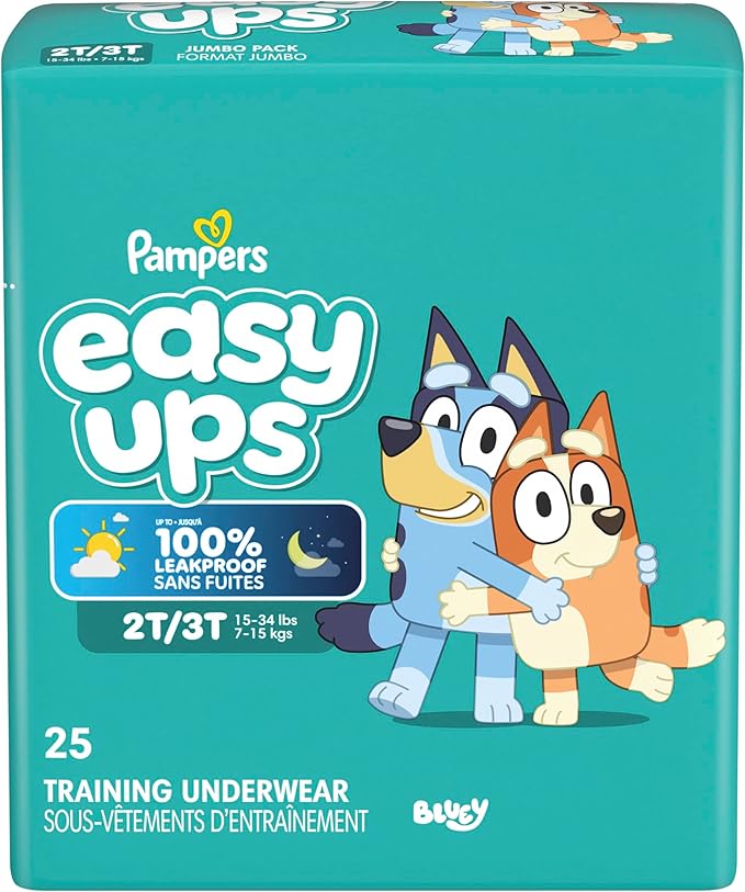 Pampers Training Pants - Easy Ups Boys & Girls Bluey - Size 2T-3T, 25 Count, Children's Potty Underwear (Packaging May Vary)