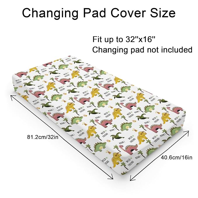 Cute Dinosaurs Changing Pad Cover Cartoon Dinosaurs Tree Eggs Diaper Change Table Pad Cover Sheets for Boys Girls Soft Breathable Stretchy Snug Fitted Diaper Changing Mat Sheets 32''x16''