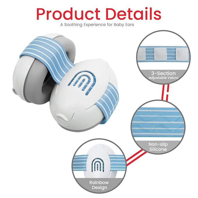 Baby Ear Protection for Babies and Toddlers up to 36 Months - Noise Reduction Earmuffs - Comfortable Baby Headphones Against Hearing Damage & Improves Sleep - Blue