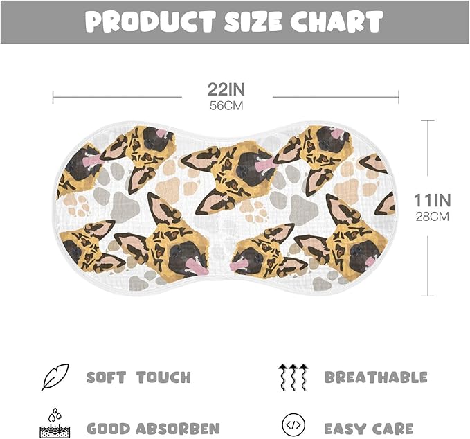 Muslin Burp Cloths for Baby Boys and Girls - 2-Pack Ultra Absorbent German Shepherd Dog Muslin Washcloths, Newborn Towel, Milk Spit Up Rags, Burp Cloth Bibs for Unisex, 22 x 11 Inch