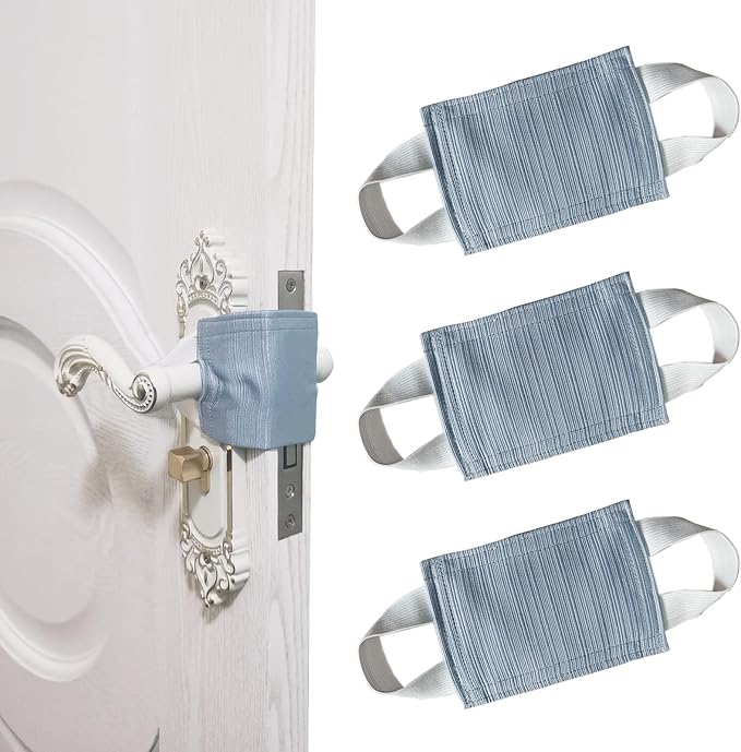 Baby Proof Door Silencer & Cloth Latch Cover, Quiet Close Anti-Slam Pads to Prevent Slamming and Accidental Locking, for Nursery and Toddler Safety (3, Grayish Blue, 4.1 * 3.1 inches)