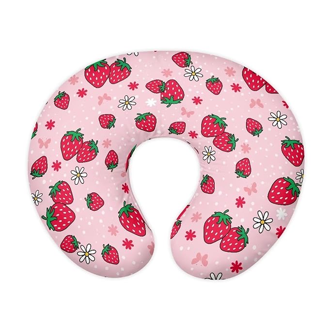 Pillow Cover Girls Baby, Breastfeeding Pillow Cover for Baby, Snug Fits Newborn Nursing Pillow Case, Super Soft Breathable, Pink Strawberry