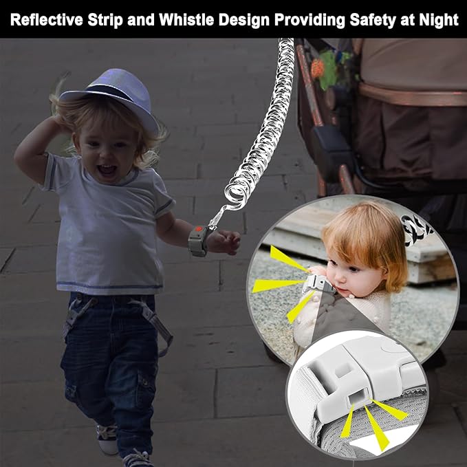 Accmor Anti Lost Wrist Link with Induction Lock, Upgraded Toddler Leash, Reflective Kids Wrist Leash for Baby, Child Walking Wristband Leashes with Magnetic Unlock Design for Outdoor Travel (6.5ft)