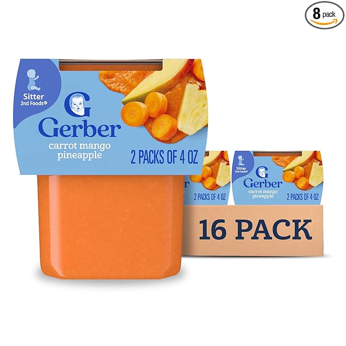 Gerber Stage 2 Baby Food, Carrot Mango Pineapple Puree Tubs, Baby Puree, 16PK