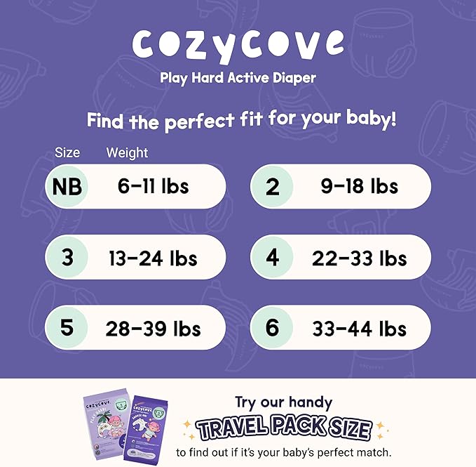 Cozycove Travel Pack Tape Size 3 Diapers Carton, Snooze On Slim Overnight Tape Diapers, Size 3 (13-24 lbs), Carton, 100 Count (20 Packs of 5)
