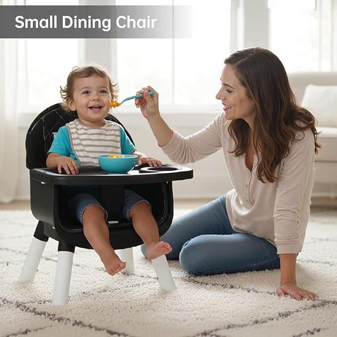 6-in-1 Convertible Baby Highchair, Booster Seat, Toddler Chair & Building Block Table, with Removable Tray, Easy Clean Cushion & 5-Point Harness (Black)