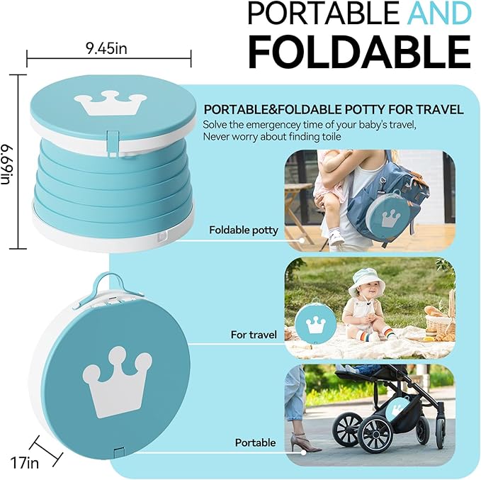 Portable Foldable Toddler Travel Potty - Medium Pink Potty Seat, Emergency Toilet for Car Camping Hiking, Lightweight Potty Chair for Indoor Outdoor Toddler Use