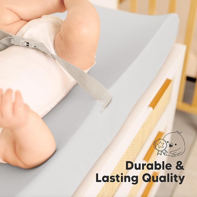 2-Pack Baby Changing Pad Cover for Girl, Boy - 34x18 Soft Viscose Derived from Bamboo Baby Diaper Changing Table Pad Cover Sheets, Neutral, Snug Fit Nursery Diaper Change Sheets (French Gray)