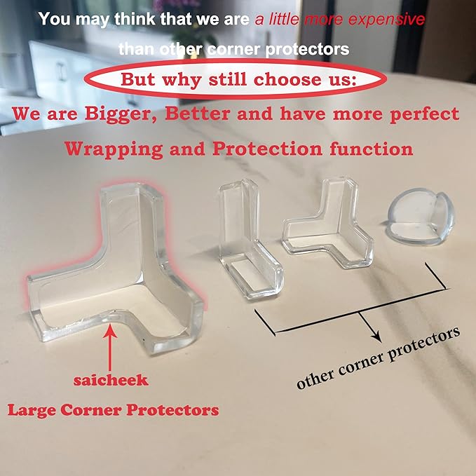 saicheek 12Pcs Large(Length: 1.7inch) Silicone Corner Protector Baby Proofing,Table Corner Protectors for Baby,Strong Adhesive T Shaped Baby Head Protector Table Corner Protectors for Furniture