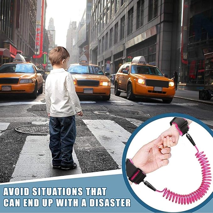 Anti Lost Safety Wrist Link Child Safety Harness Strap Rope Leash Walking Hand Belt Band Wristband(1.5m Pink)