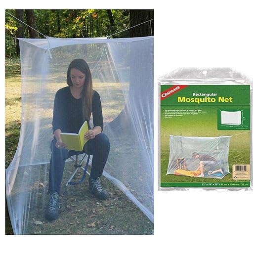 Coghlan's Rectangular Mosquito Net – Lightweight Mesh Canopy for Camping, Travel, and Outdoor Use – Includes Tie Loops, Carry Bag, Twine, Hooks, Anchors, Nails – White, 78" x 32" x 59"