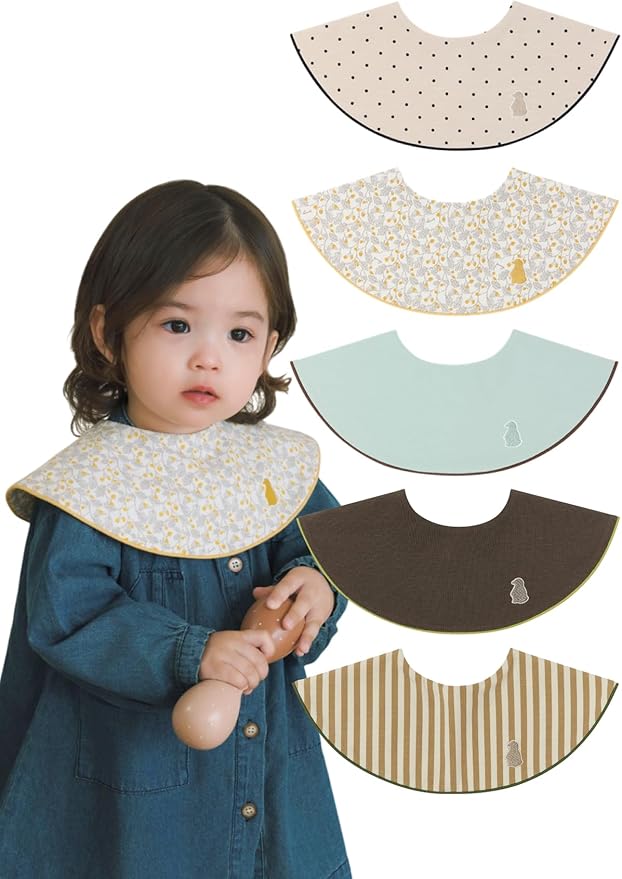Konny Baby Bib 3/5/7-Pack Set, 360 ° Rotate, Soft and Absorbent Drooling for Toddler Boys Girls Baby Essentials