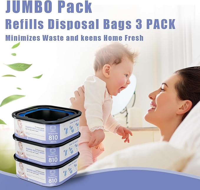 Square Refills Disposal Bags Refill Compatible With For Diaper Gen.ie Compact, Select (Not Fit Classic Version Pails), Hold Up to 810 Newborn-Sized Diapers Per Refill (3 Pack)