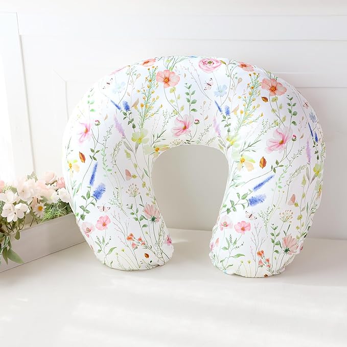 Nursing Pillow Cover, Breastfeeding Pillow Cover Case for Baby Girls Boys, Soft & Breathable, Colorful Flowers (Only Cover)