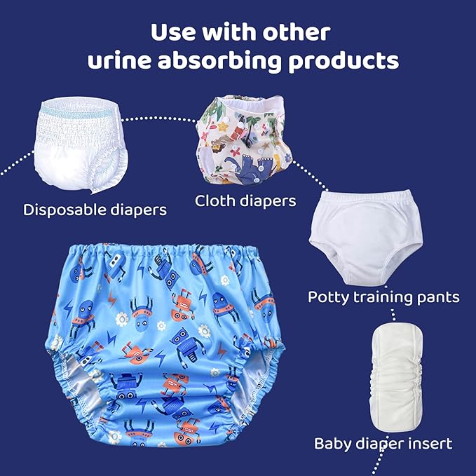 BISENKID 6 Packs Waterproof Plastic Underwear for Toddlers Potty Training Good Elastic Plastic Diaper Covers for Potty Training Pants and Cloth Diaper Boys 5t