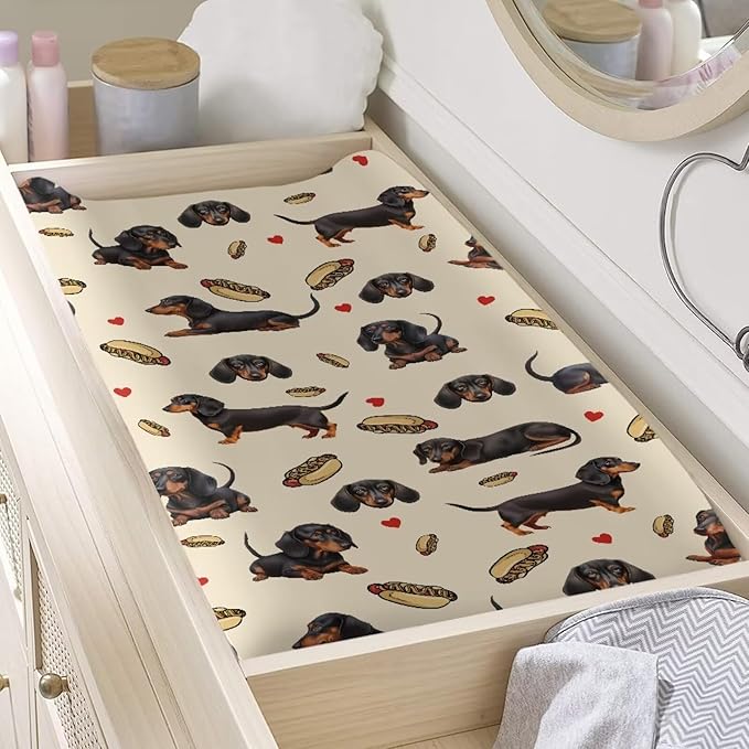Dachshund Changing Pad Cover Girl Hot Dog Changing Table Covers Toddler Diaper Changing Table Mat Sheets Newborn Infant Baby Pads for Changing