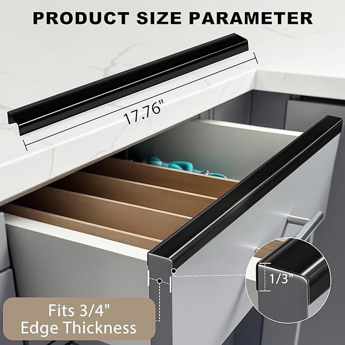 Cabinet Protectors for Kitchen Cabinets, Black Cabinet Door Protector Trash Drawer Protector Edge Guard, Plastic Slip on Protectors for Cabinets– 3/4" Thick, 18" Length