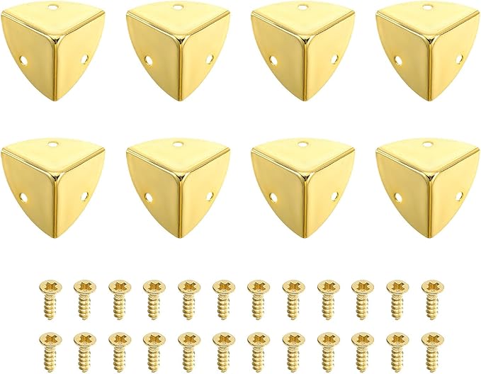 uxcell 8 Pcs Decorative Box Corner Cover, 28mm Metal Edge Guard, Furniture Corner Edges Protector with Screws, Gold