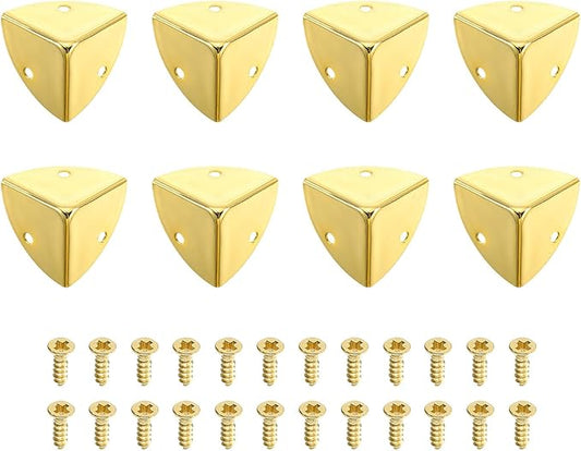 uxcell 8 Pcs Decorative Box Corner Cover, 28mm Metal Edge Guard, Furniture Corner Edges Protector with Screws, Gold