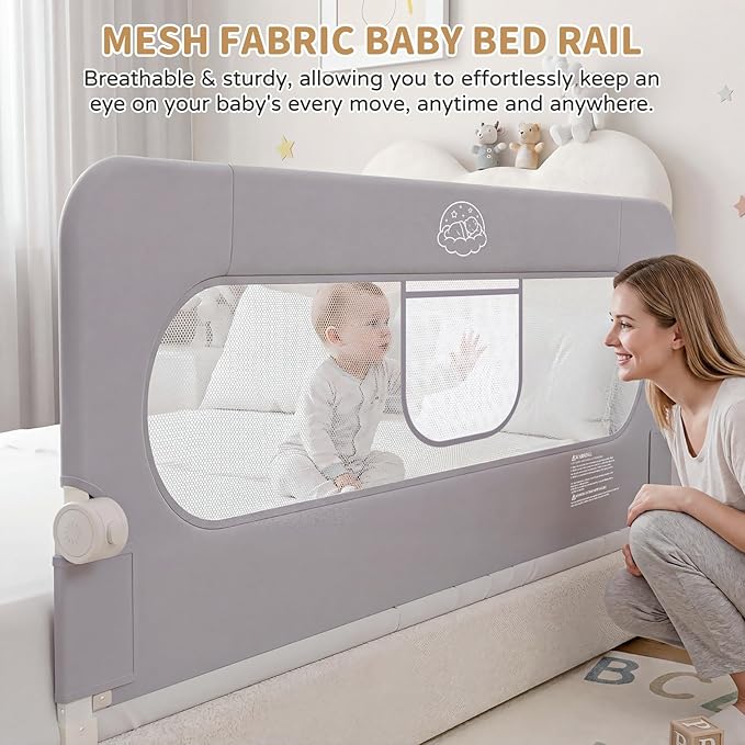 Bed Rail for Toddlers,47in Foldable Bed Rail for Baby, Baby Bed Rail Guard with Reinforced Carbon Steel Frame&Connectors for Twin Full Queen King Bed