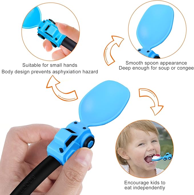 Deinyi Construction Toddler Utensils - Toddler Forks and Spoons - Kids Construction Truck Utensils - Forks and Spoons Silverware Set - Christmas Birthday Gift for 1 2 3 4 5 year old, Blue