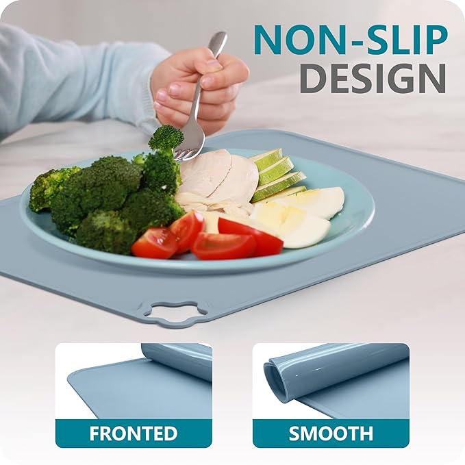 Silicone Placemat for Toddles Kids Non-Slip Reusable Portable Kids Placemats for Dinning Table Heat Resistant Placemats, Baby Placemat Stain Resistant Silicone Mat for Dining Table 3 Pack