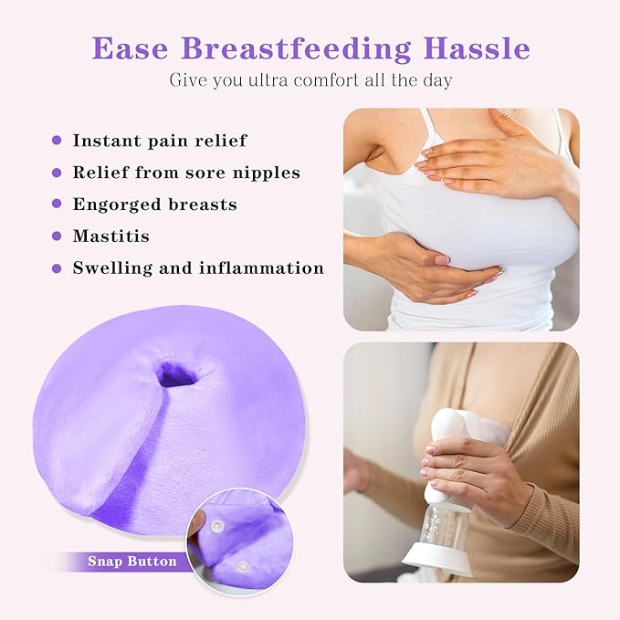 Breast Therapy Packs, 2 Pack Reusable Hot Cold Gel Packs for Nipple Pain Relief, Mastitis, Engorgement, Support for Breastfeeding and Pump Aid-Flexible & Washable with 2 Soft Covers (Purple)