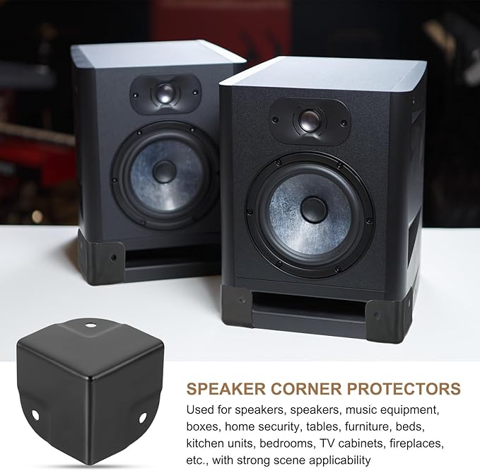 uxcell 4 Pcs 1.46" x 1.46" Speaker Corner Protectors, Iron Box Corner Edge Guard for Speaker, Guitar, Stage, Cabinet, Accessories Replacement, Black
