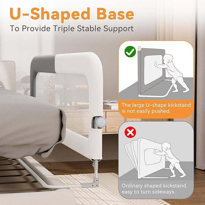 Bed Rail for Toddlers: Foldable & Stable - 78.74 x 78.74 x 59.06 Designed for Queen Size Beds - Bed Rail Guard with Steady U-Shape Base for Toddlers, Baby, Kids