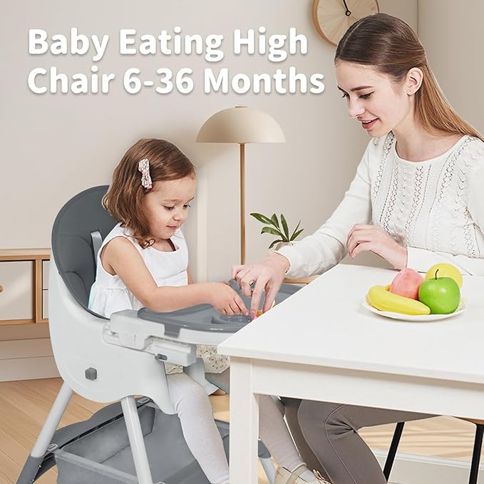 Baby High Chair for Toddler, Foldable High Chair for Dining Table Highchair with 5 Point Harness Seat Removable Adjustable Tray Portable Baby Dinning Chair with Lockable Wheels Easy to Clean Surface