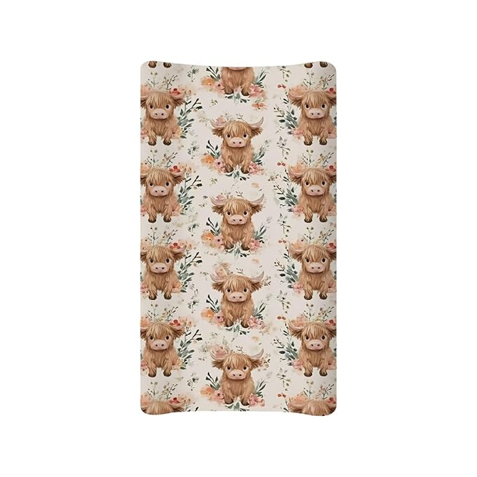 Cute Highland Cow Nursery Sheets Comfortable Rectangle Unisex Fitted Baby Changing Pad Cover Sheets for Baby Boys or Girls