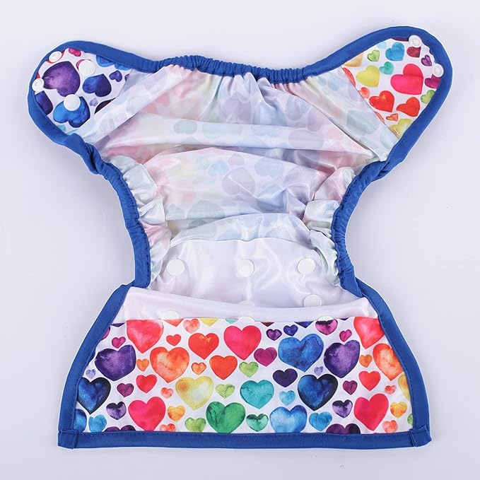Baby Diaper Cover Nappy One Size 8lbs to 36lbs (Rainbow Hearts)