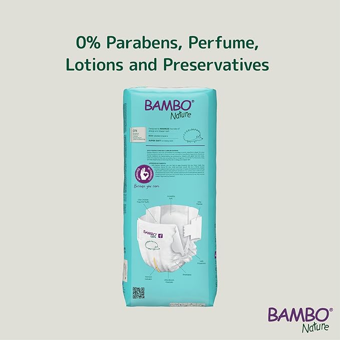 Bambo Nature Hypoallergenic Baby Diapers, Eco-Labeled Diapers, Enhanced Leakage Protection, Totally Chlorine-Free, Skin Friendly, and Super Absorbent - Size 4 (48 Count)