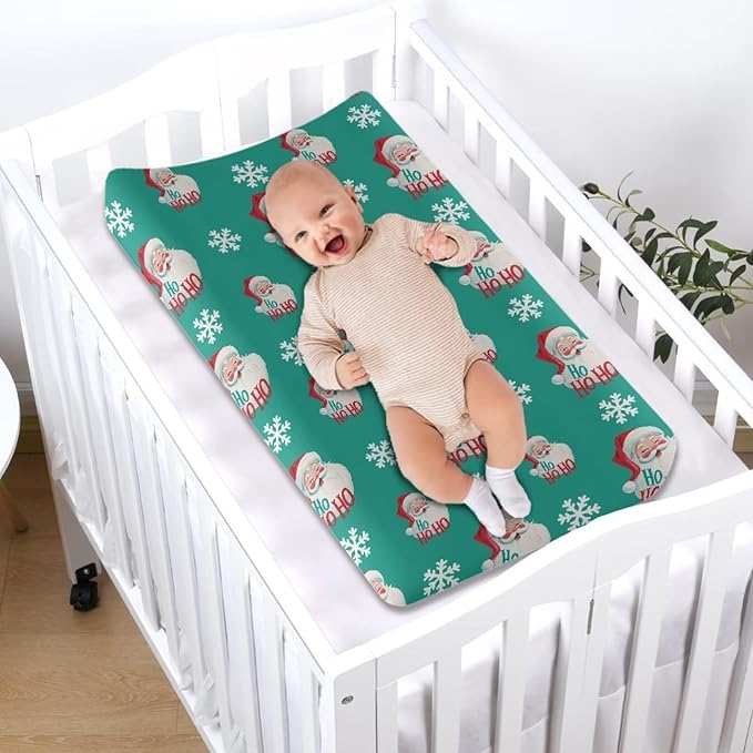 Santa Claus Diaper Change Table Covers Soft Changing Pad Cover for Baby Waterproof Baby Nursery Diaper Changing Pad Sheets Christmas Nursery Decor