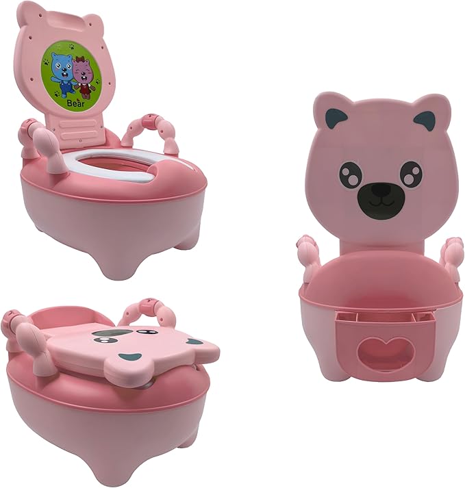 HTTMT- Baby Kids Pink Bear Portable Potty Training Toilet Seat With Pad Toddler Lovely Toilet Comfortable Soft Seat Stool Chair [P/N: ET-BABY003-PINK]
