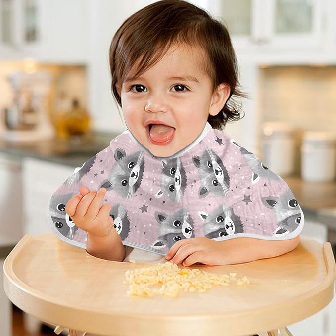 1Pc Cute Raccoon Burp Cloth,Unisex Large Absorbent Soft Cotton Muslin Burping Cloths for Newborn Boys Girls,11x22in,A111703