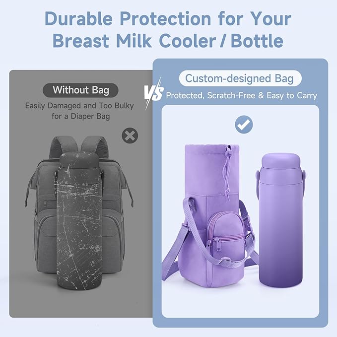 Portable Travel Bag for Breast Milk Cooler, Fits Milk Cooler & Portable BreastMilk Chiller, Leakproof,Insulated & Scratch-Resistant Bottle Carrier with Shoulder Strap & Extra Storage, Purple